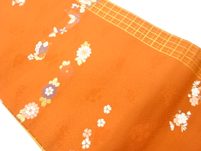 蝶に花々模様織出し名古屋帯